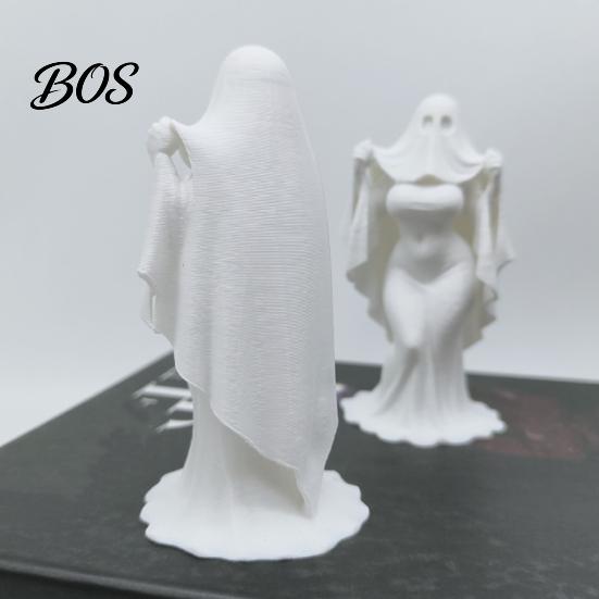 Resin-like Halloween Craft 3D Printed Ghost Bride Statue Ornament, Female Figure Sculpture with Dark Style Ornament Stable Base, Decorative Minimalist