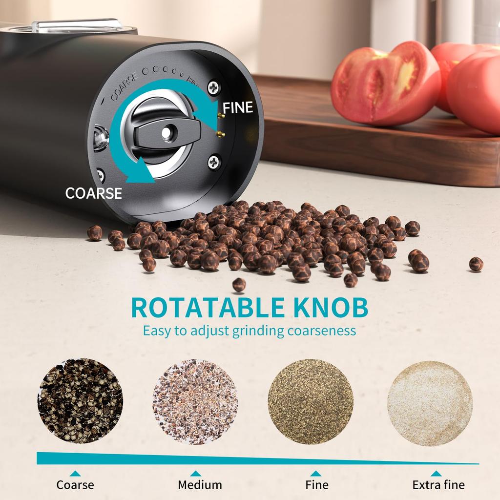 Электрическая мельница для специй CIRCLE JOY, перезаряжаемая, с белой светодиодной подсветкой, емкостью 70 мл, регулируемой степенью жесткости, черного цвета