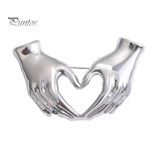 Creative Hands-in-Heart Brooch Pin Simple Elegant Retro Sweater Pin Suit Lapel Badge Coat Accessories