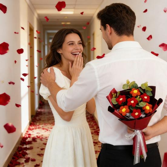 Искусственные цветы Ручной работы Вязаный крючком букет цветов Мягкая хлопковая пряжа Не требует ухода Гибкие стебли Искусственный цветок День святого Валентина Свадебное украшение