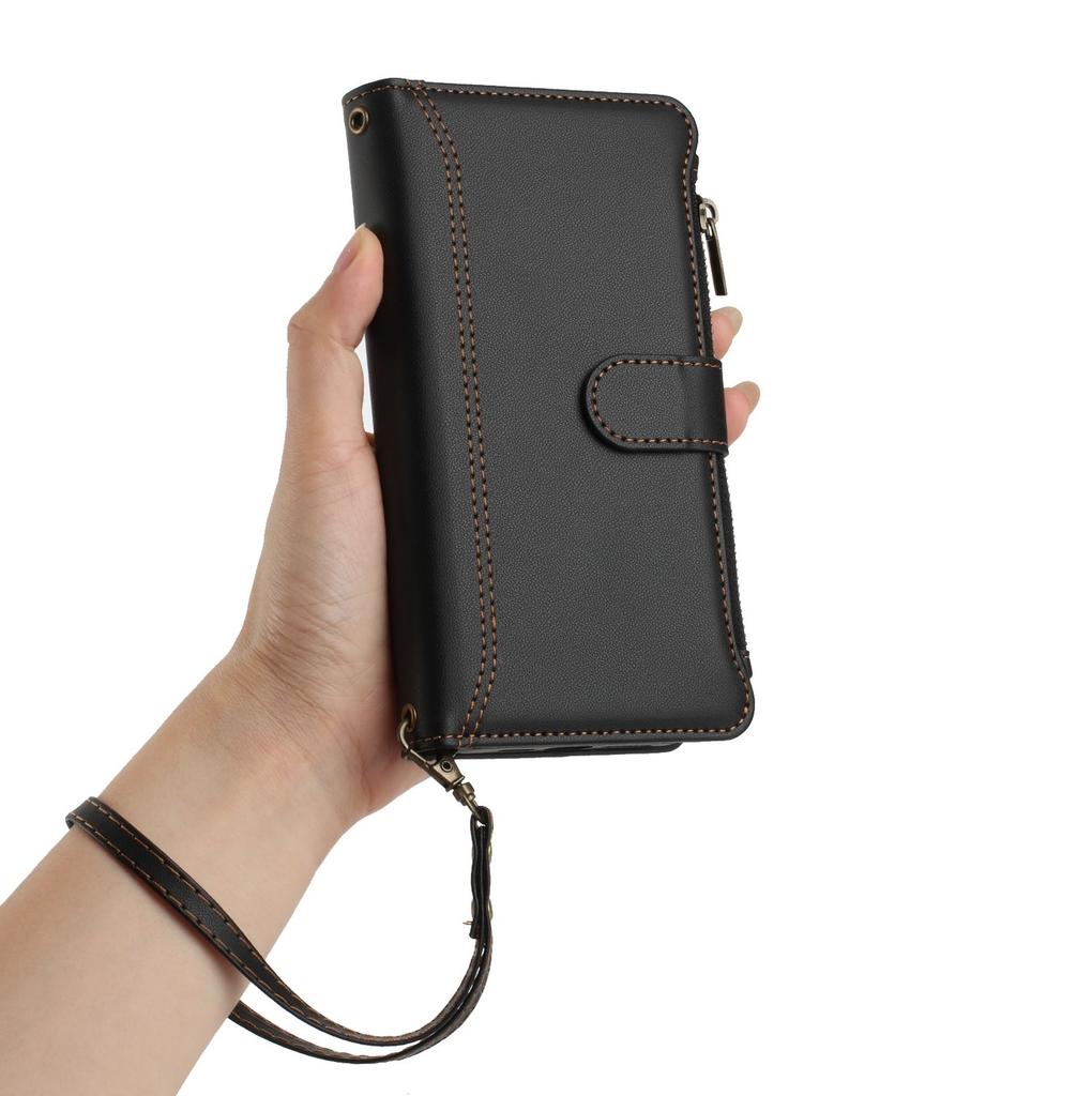 Leather Wallet Flip Case For Doogee N55 Plus N60 Pro Note 58 59 56 56x with Card Slots, Zipper Pocket, Crossbody Strap and Wristlet