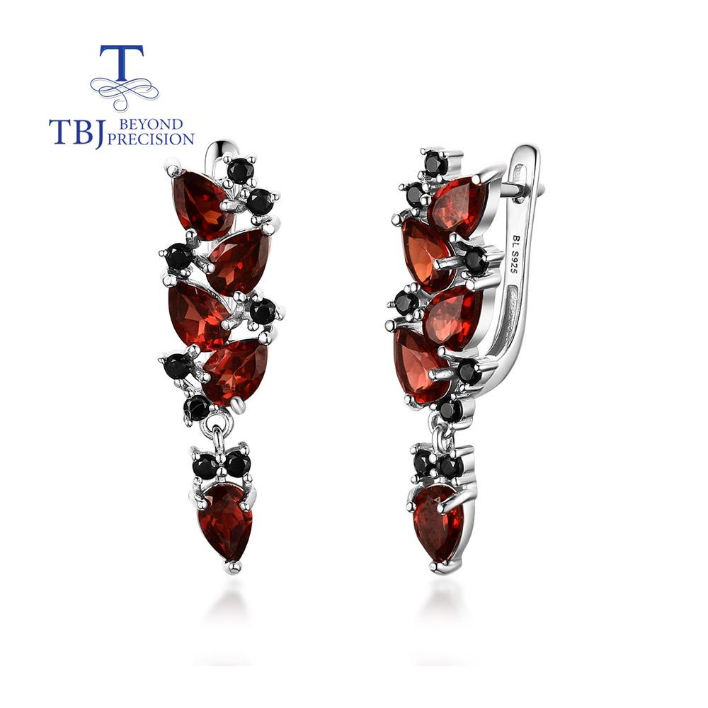 Long Earring Natural Mozambique Garnet Gemstone 925 Sterling Silver Earrings Fine Jewelry Set for Women Party & Daily Wear