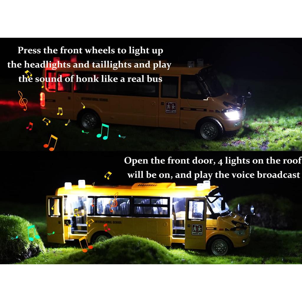 1/32 школьный автобус, игрушки для малышей, 9-дюймовые откидные желтые игрушечные автобусы, литые под давлением машинки со звуками, подсветкой и открытыми дверями, день рождения для мальчиков, девочек, детей