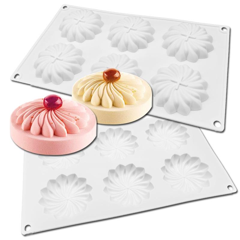 6-полостная геометрическая спиральная силиконовая форма в виде цветка, форма для выпечки «Вихрь», инструменты для самостоятельной выпечки шоколада, аксессуары для украшения торта