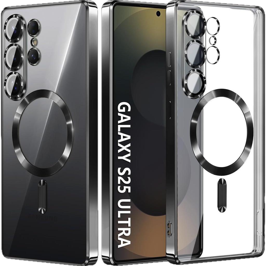 Подходит для чехла телефона Samsung S26Ultra S24Fe прозрачный магнитный S25Edge гальванизированный a37 полная защита объектива a16