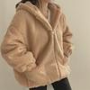 2021 Korean Style Mid-Length Hooded Coat with Faux Lamb Fur – Women's Winter Warmth