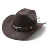 Horn Leather Strap Suede Textured Western Cowboy Hat Men'S And Women'S Vintage Big Eaves Outdoor Shade Jazz Hat