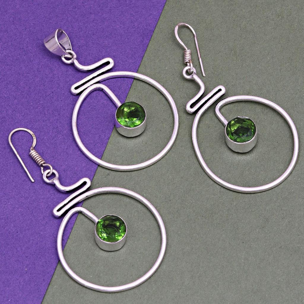 Peridot Gemstone Pendant Jewelry Set Quartz Necklace 18-20''