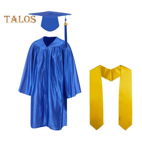 3 шт./комплект, детская выпускная форма для детского сада с кисточкой, шапочкой и шалью, V-образным вырезом, длиной до икры, длинными рукавами, застежкой-молнией, начальный выпускной халат