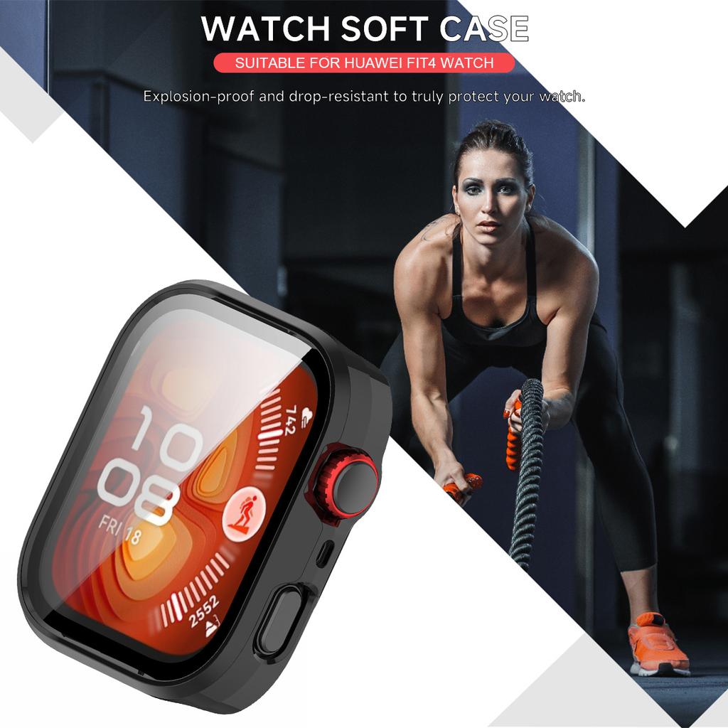 Стекло+Чехол для Huawei Watch Fit 4 Всесторонний Защитный Экран Жесткий ПК Бампер Закаленное Стекло Чехол для Часов для Huawei Watch Fit 4 Pro