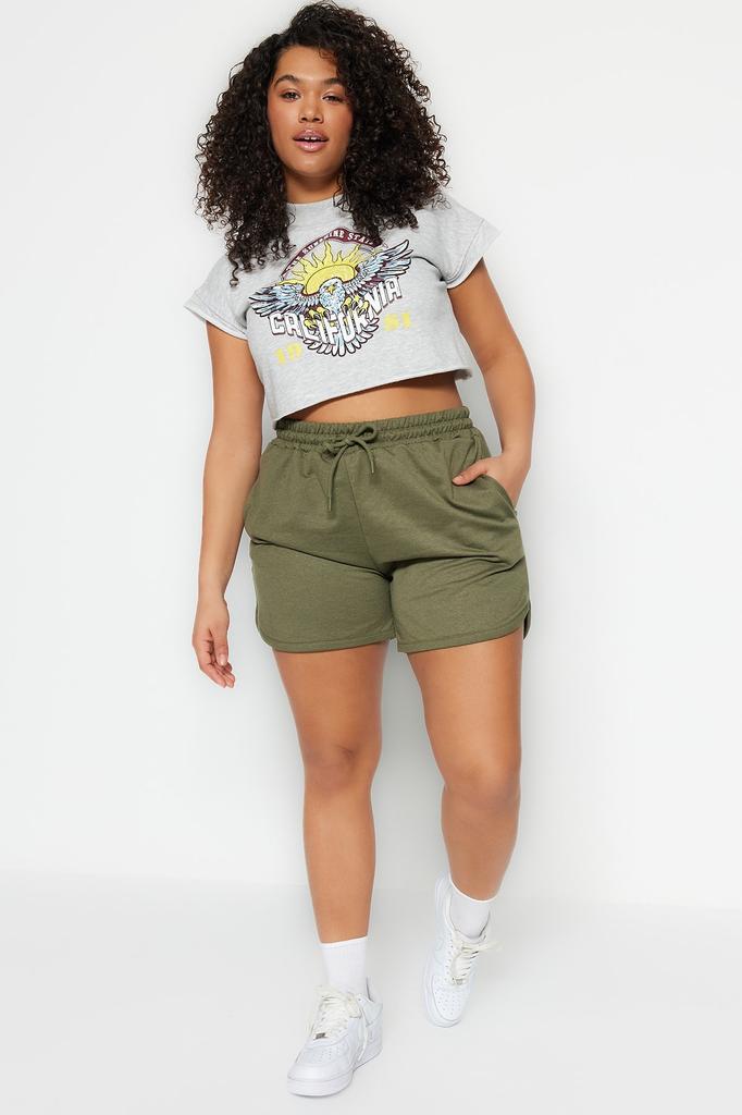 Women's Plus Big Size Fashion Black Thin Ribbed Knitted Shorts