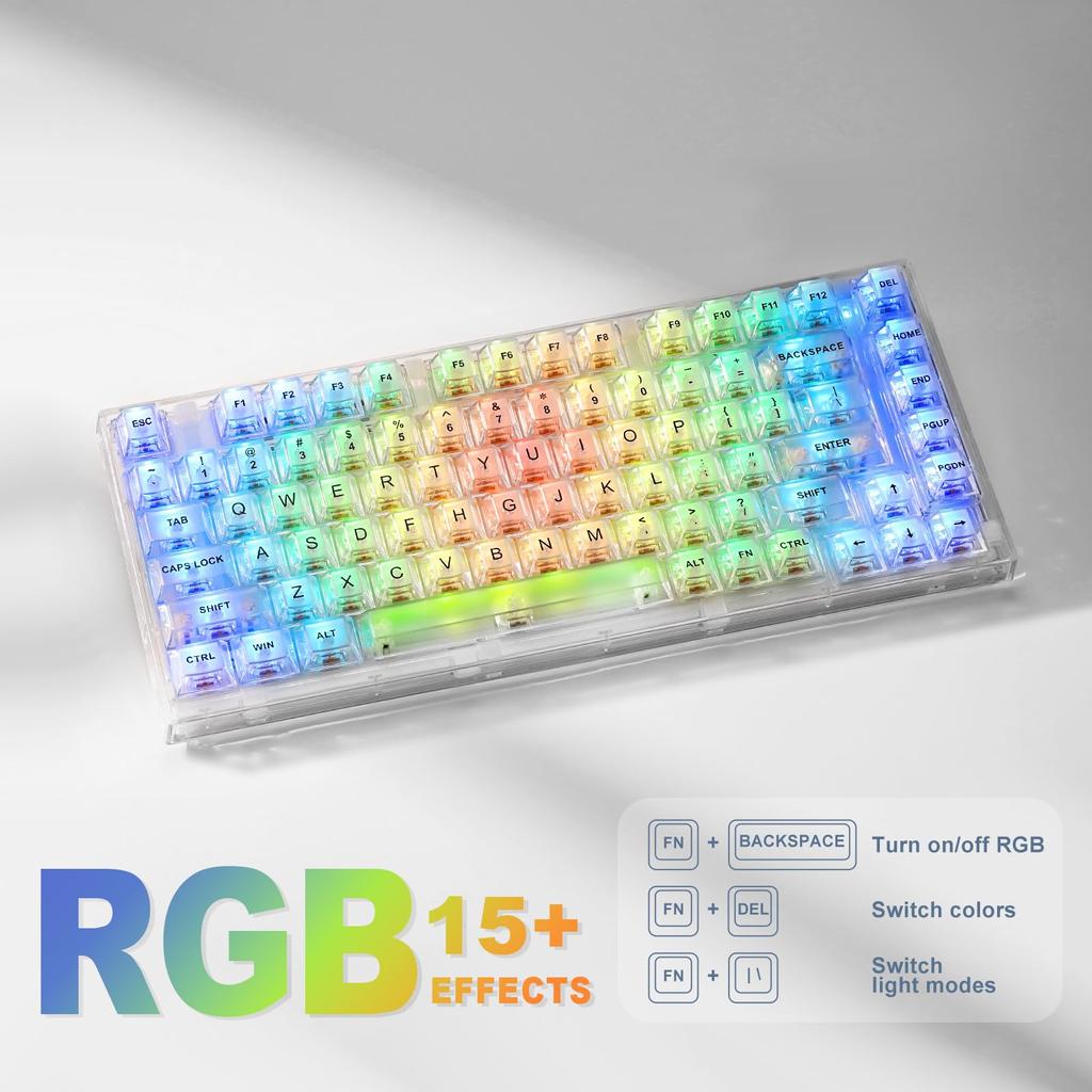 YUNZII X75 Hot Swap Mechanical Keyboard Transparent Keycap Gasket Mounted 75 Keyboard RGB Backlit Gaming Keyboard Compatible with White Wired