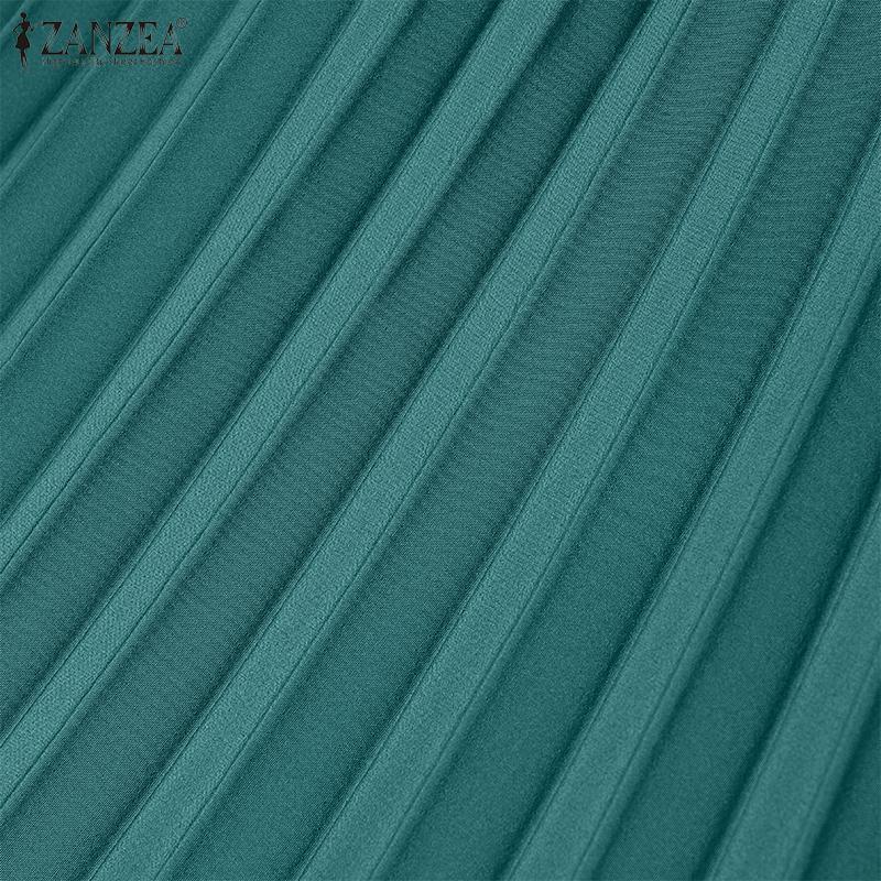 ZANZEA Женское летнее повседневное однотонное свободное безрукавное плиссированное платье