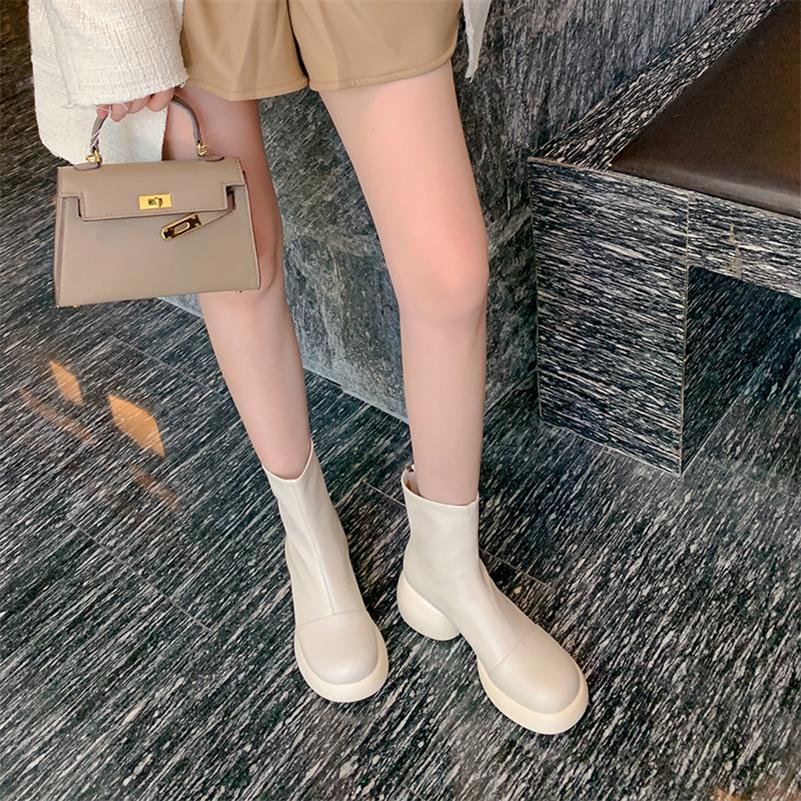 Meotina Женские ботильоны из натуральной кожи с круглым носком и платформой, короткие ботинки на высоком каблуке и молнии, женская модная обувь, осень-зима