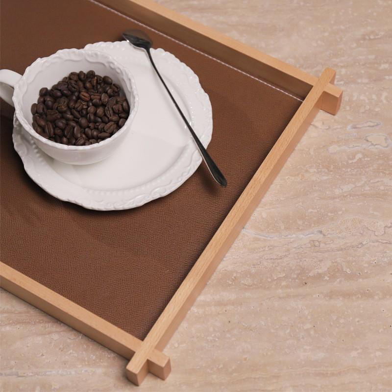 Modern Minimalist Solid Wood Tray With Hair-on Hide Finish Rectangular Serving Tea Set Snacks Storage
