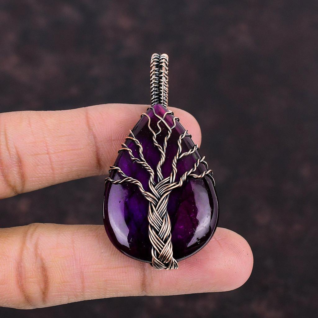 Подвеска Древо Жизни Фиолетовый Огненный Лабрадорит Медная Оплетка Подвеска с Драгоценным Камнем Подвеска Ручной Работы Украшения с Медной Оплеткой Подарок для Мамы