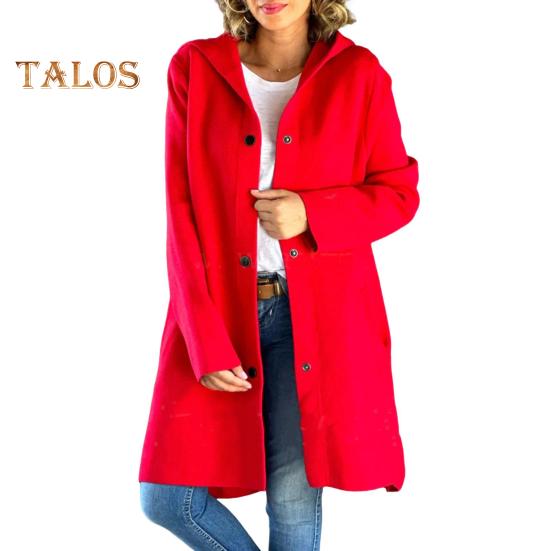 Осенне-зимняя женская шерстяная куртка с капюшоном, средней длины, с украшением в виде кольца на спине, однобортная, с длинными рукавами, однотонная, для ежедневных поездок на работу, пальто