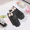 Ladies Leather Autumn and Winter Velvet Linning Warm Touch Screen Lace Bow Gloves