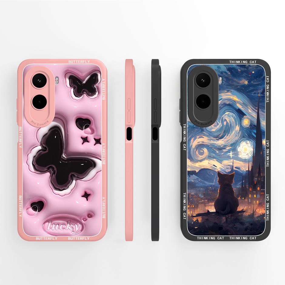 Case For Xiaomi Poco M7 4G Fashion Butterfly Soft Liquid Silicone Anti Drop Cover For XiaomiPocoM7 4G Protective Fundas Bumper