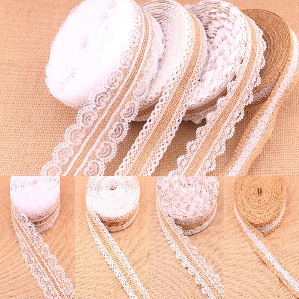 1m/roll Natural Wedding Satin Bow Jute Burlap Sisal Trim Lace Edge Hessian Ribbon