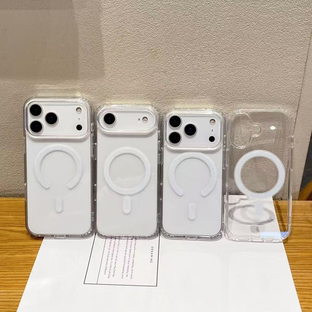 Прозрачный противоударный магнитный чехол Magsafe для iPhone 17 16 15 14 13 12 11 Pro Max 17 Air 16e Задняя крышка для беспроводной зарядки