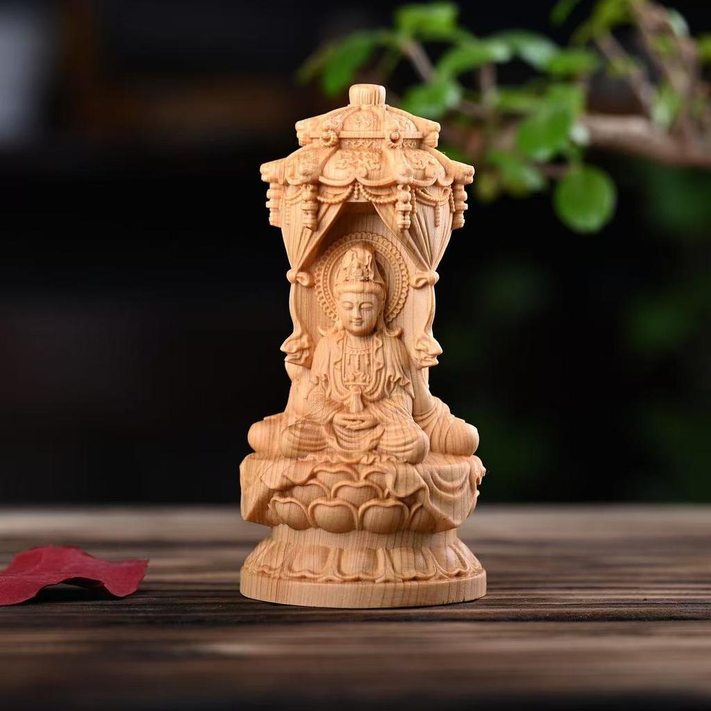 Wood Carving Guanyin, Tathagata Sculptures and Figurines Wood Carving Buddha Statue Home Room Office Feng Shuidecoration Statue