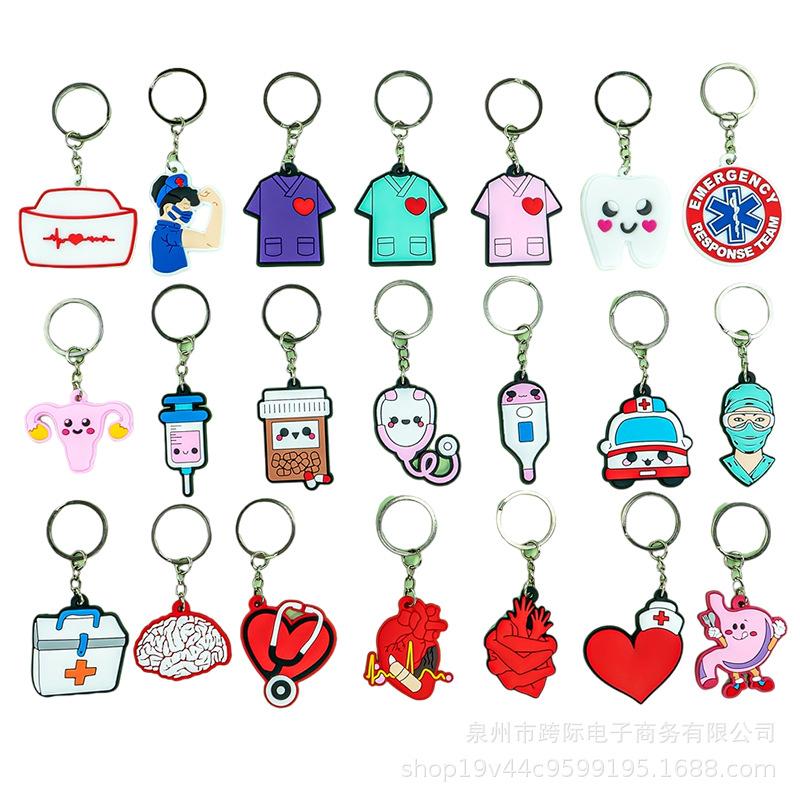 Medical Series Cartoon Animation PVC Keychain or Backpack Pendant with Customizable Logo.