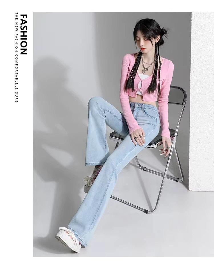 Женские джинсы клеш ретро светло-голубого цвета с высокой посадкой - Маленький размер, стрейч, облегающие