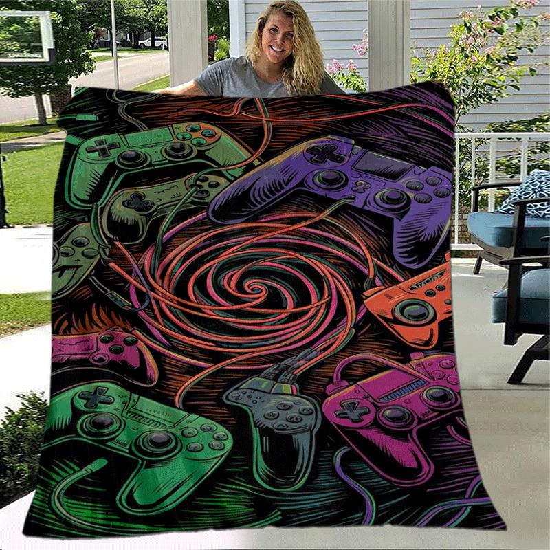 1pc Game Controller Printing Lightweight Flannel Blanket, Comfortable and Warm Blanket, Sofa Bed and Couch Office, Suitable for Gift