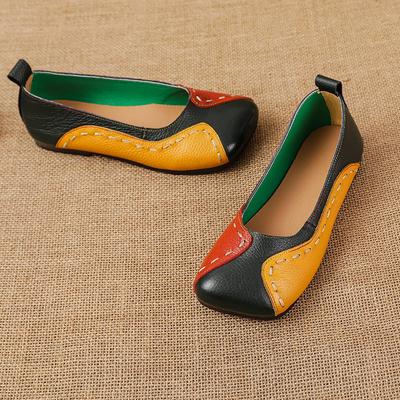 2025 Весна квадратный носок балетки женские туфли из коровьей кожи ручной работы женские нашивки балетки класса люкс женские этнические повседневные мокасины