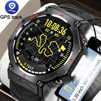 SACOSDING Военные умные часы для мужчин со встроенным GPS-компасом и фонариком, IP68, водонепроницаемый аккумулятор 530 мАч, спортивные часы с функцией Bluetooth для звонков на открытом воздухе