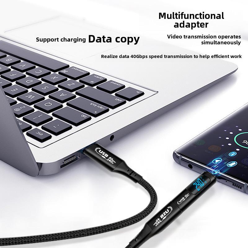 Цифровой дисплейный адаптер USB4 240 Вт Type-C, алюминиевый сплав, 40 Гбит/с, совместим с Apple 15 Series — мониторинг напряжения и мощности.