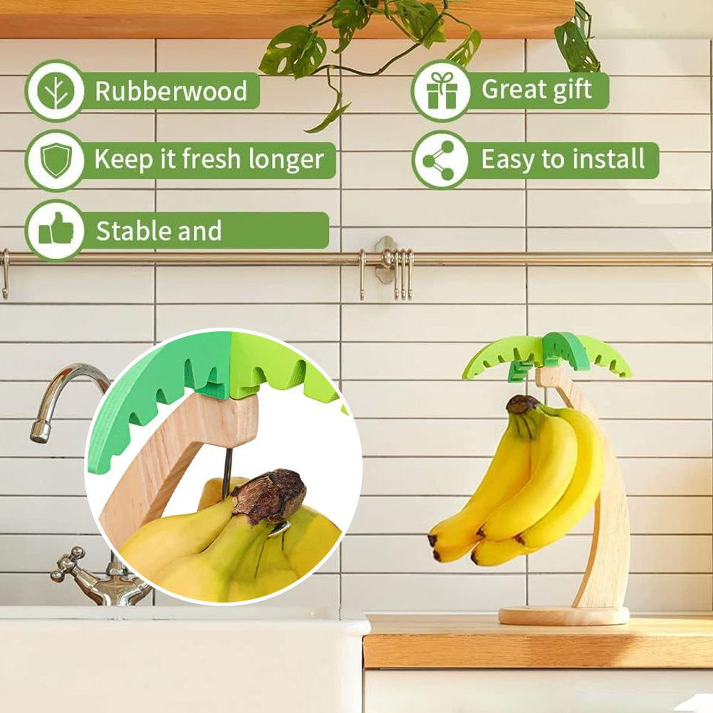 Деревянная подставка для бананов Подвесная кухонная полка Декоративная подставка для фруктов с имитацией листьев Вертикальная полка для хранения с крючком Кухонное украшение