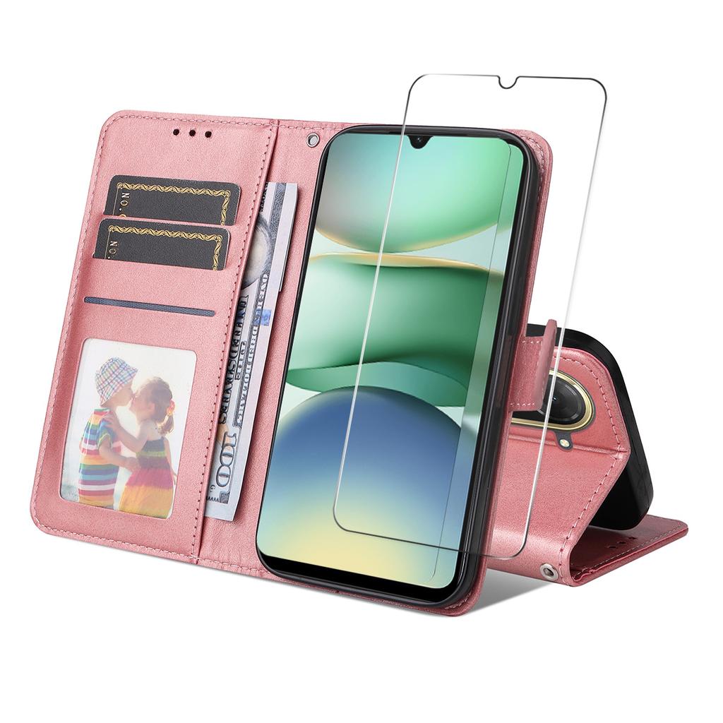 For Xiaomi Redmi A5 NFC (173.45*79.35*8.45mm) PU Leather Wallet Case ENKAY HAT PRINCE Phone Stand Cover with Tempered Glass