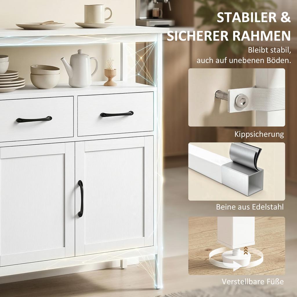 Sideboard With Adjustable Shelves Buffet Cabinet With 3 Drawers 3 Doors 95 Cm White