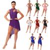 Women's Lyrical Dance Leotard Floral Lace Rhinestones Irregular Hem Openable Crotch One Piece Dress XS-XXL