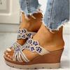Women's Rhinestone Cut-out Wedge Sandals Open Toe Non-slip Slides Shoes Lightweight Outdoor Slippers