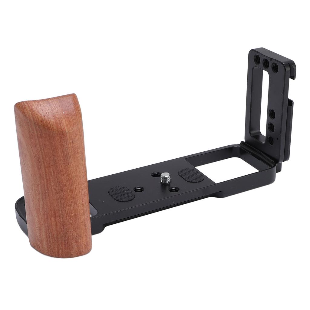 Wooden Grip Camera L Bracket with Cold Shoe 14in Threaded Holes Handgrip Quick Release Plate for