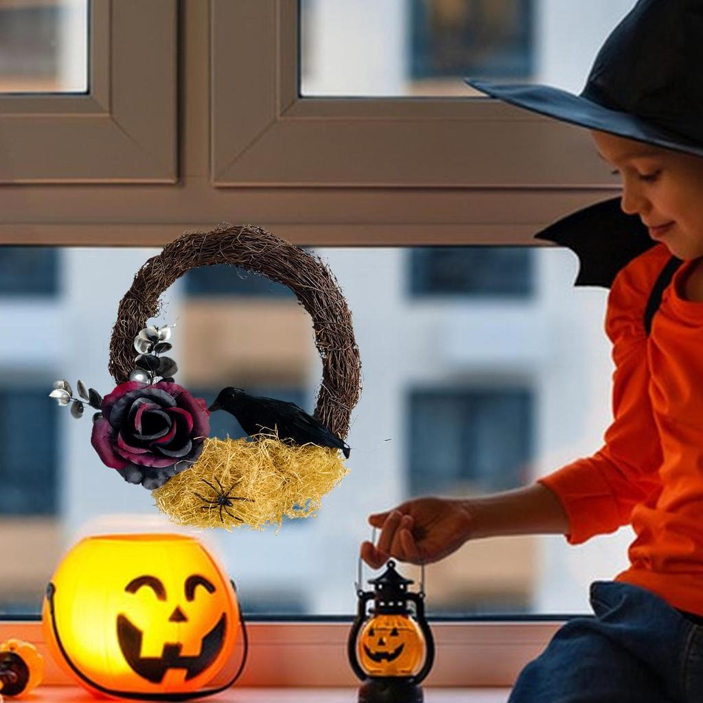 Halloween Wreath Simulation Plant Garland with Crow Vines Horror Party Festival Branch Wreath Hanging Room Halloween Decor