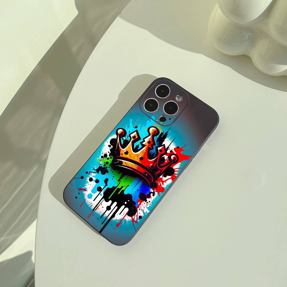 Крутой - Цветной Граффити Чехол для Телефона Для iPhone 17,16,15,14,13,12,11 Pro Max,16Plus,XS Мягкий Черный Чехол