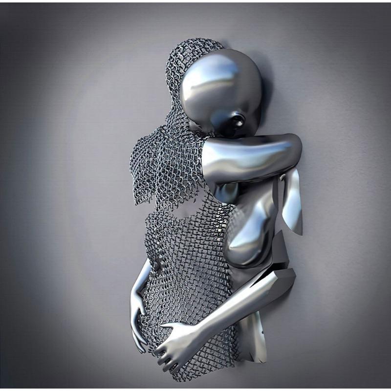 Золотая металлическая фигура статуя обнимает художественный постер, украшение дома, высокое разрешение, покраска распылением, безрамная основа для холста