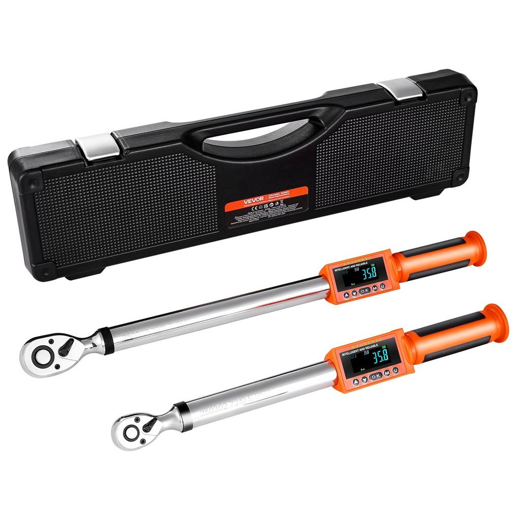 Digital Torque Wrench Set 2 Pieces 1/2 3/8 Inch Drive 72-Tooth Electronic