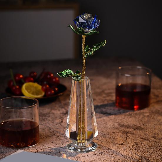 Юшенг Искусственный хрустальный розовый орнамент Имитация цветочной ветки Свадебное украшение Женщине Жене Подруге Юбилей День святого Валентина День матери