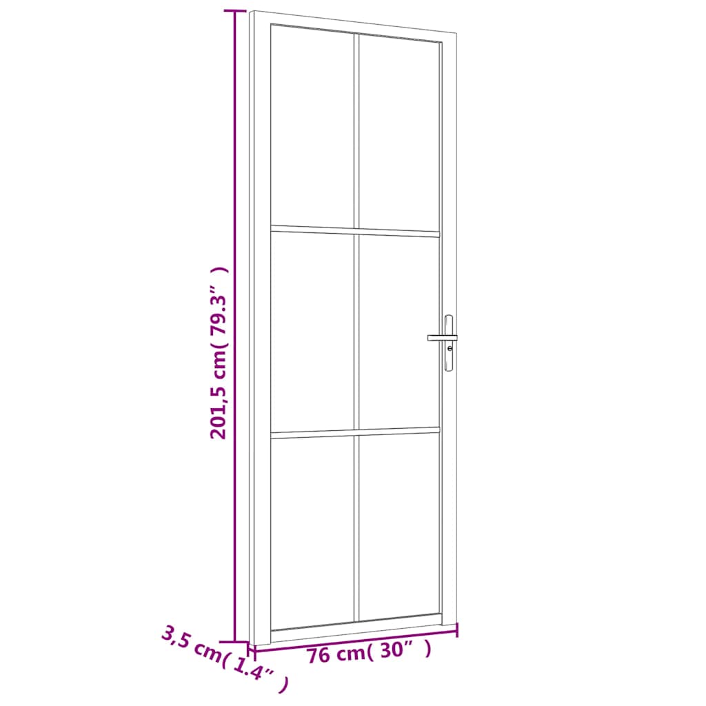 Interior Door 76 x 201.5 cm White Tempered Glass and Aluminum
