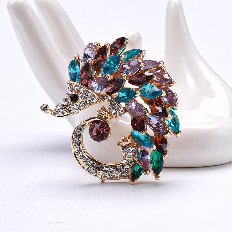 Blucome Color Crystal Hedgehog Shape Brooches for Women Suit Shirt Collar Clip Fashion Harajuku Brooch Pins Bijoux Gift