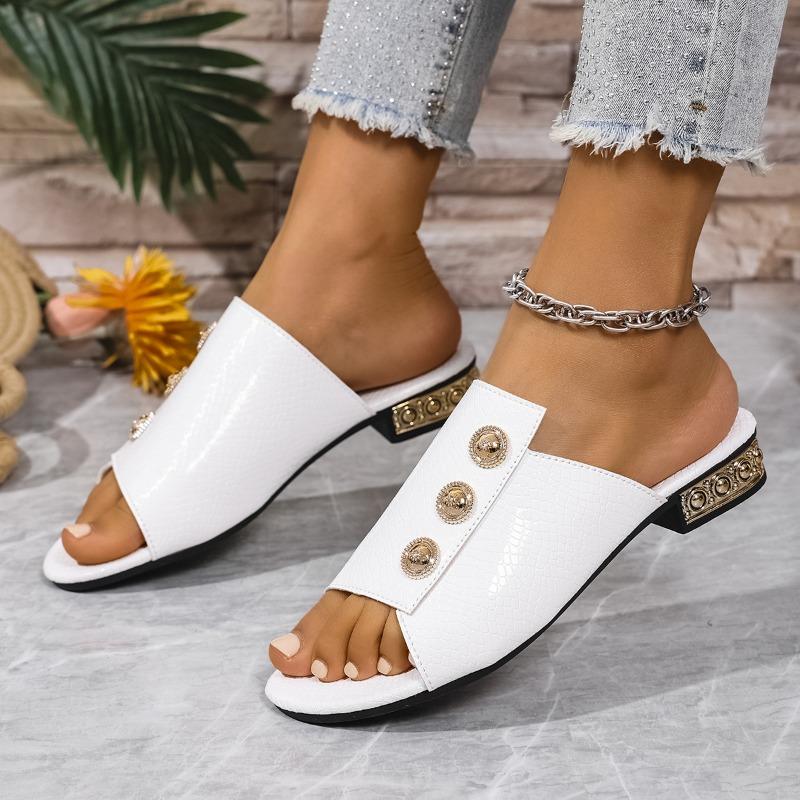 Flip-flops Women's Summer Shoes Simple Shoes Square-toed Thick-heeled Low-heeled Slippers