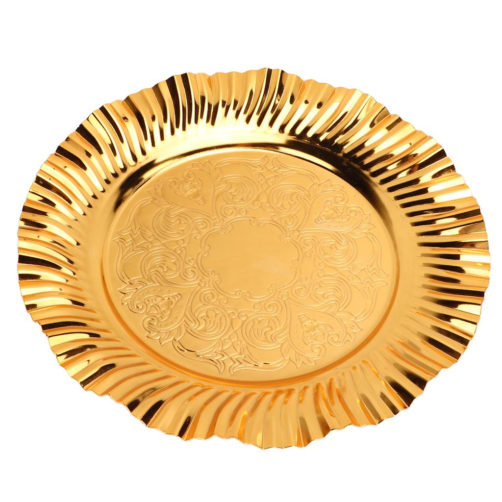 Round Gold Serving Tray 20cm Fanshaped Wavy Shape Stainless Steel Gold Round Tray Gold Candy Dish