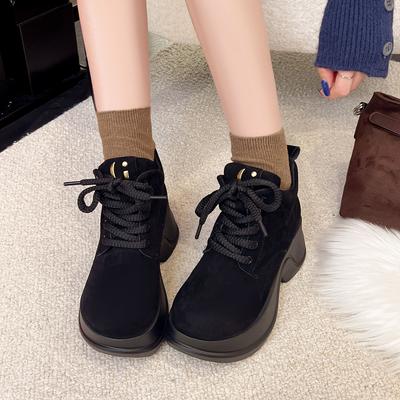 Кроссовки папы для девочки 2025 Осень Новые Черные Британские Маффин Платформа Универсальные Матовые Премиальные Кроссовки папы