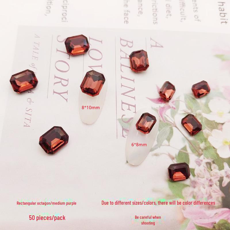 Прямоугольные восьмиугольные наклейки для дизайна ногтей - хрустальные стеклянные бриллианты и цветные сахарные камни