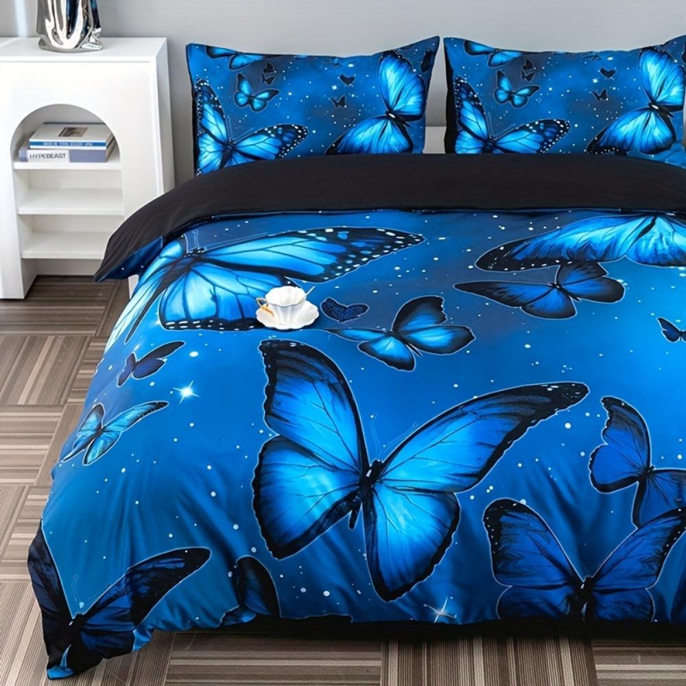 Blue Bedding Set Beautiful Butterfly 3D Print Cozy Duvet Cover Set King Queen Twin Single Size Birthday Gift Adult Bedroom Decor